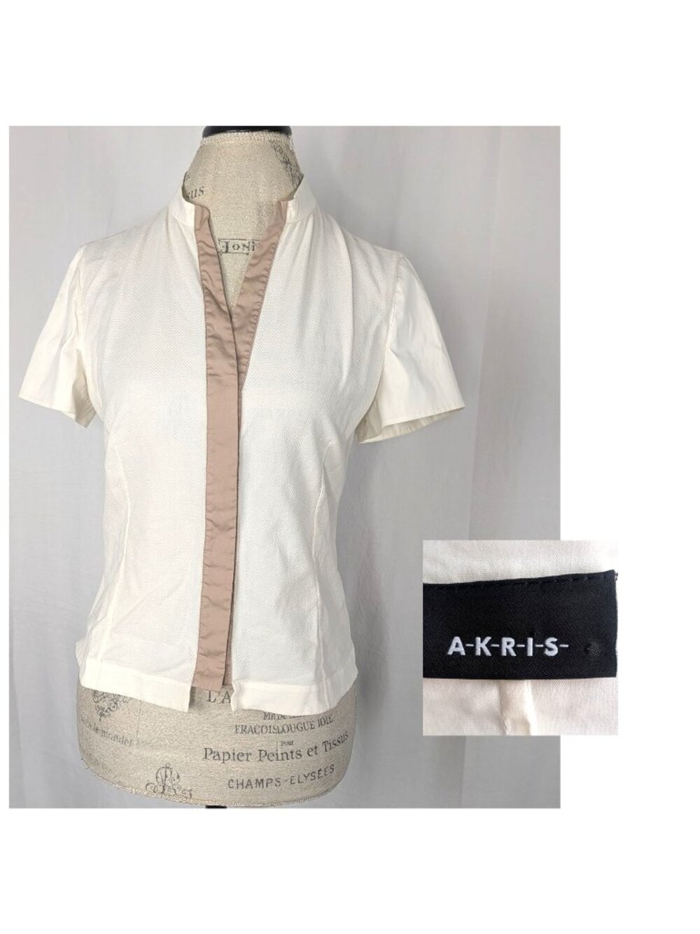 Akris White Top Small Fitted Button Up Short Sleeve